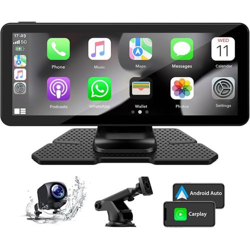 Apple Carplay Voiture Autoradio et Android Auto sans Fil Portable 6,86 Pouces Écran Tactile Voiture Stéréo Récepteur avec Lien Miroir,Bluetooth,Navigation,Siri,Google,FM/AUX