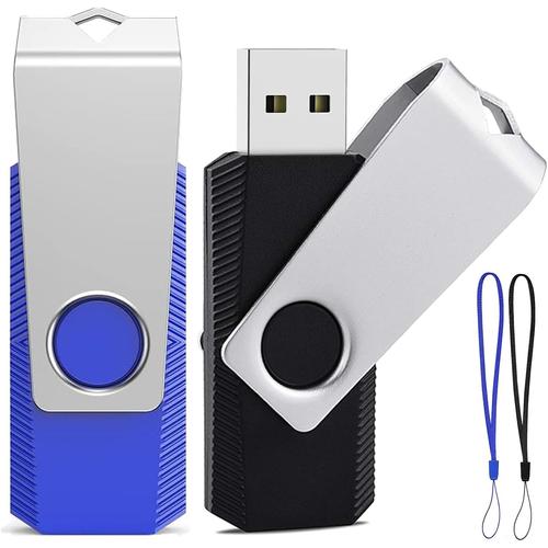 Clé USB 4 Go Lot de 2 USB 2.0 Pendrive Clef USB 4go Pivotantes Disque Mémoire Stick avec 2 Cordes (Noir Bleu,2pcs*4GB)