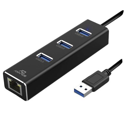 Adaptateur - NOIR - USB 3.0 Réseau Gigabit Ethernet RJ45 + 3 ports USB 3.0 - Advance