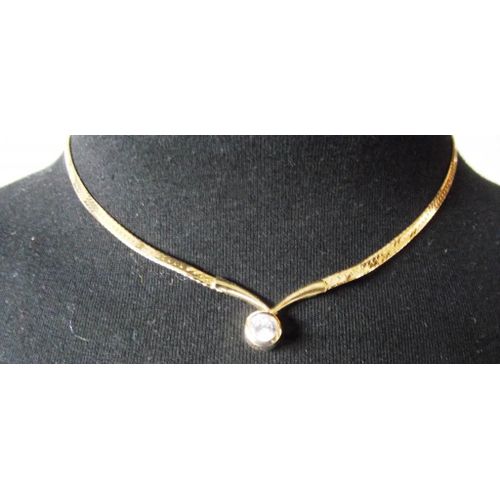Collier Fantaisie Doré Et Zirconium - Longueur Totale Détaché 41 Cm.