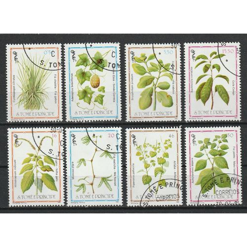 Série Complète De 8 Timbres Oblitérés 1983 Sao Tomé Et Principe. Plantes Médicinales N° 714 À 721
