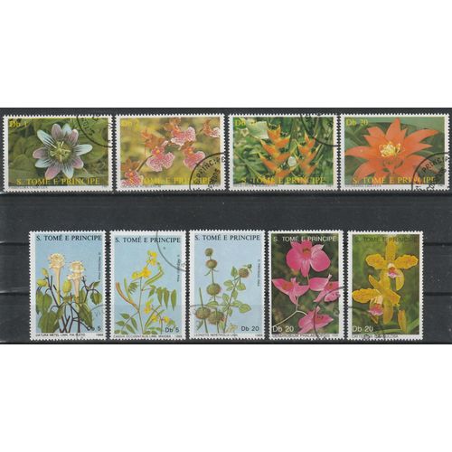 Série De 9 Timbres Oblitérés De 1987, 88, 89 Sao Tomé Et Principe. Fleurs N° 869 À 872, 904, 906, 908, 946,947