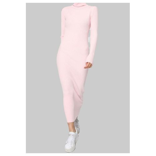 Robe Col Roulé Rose Femme
