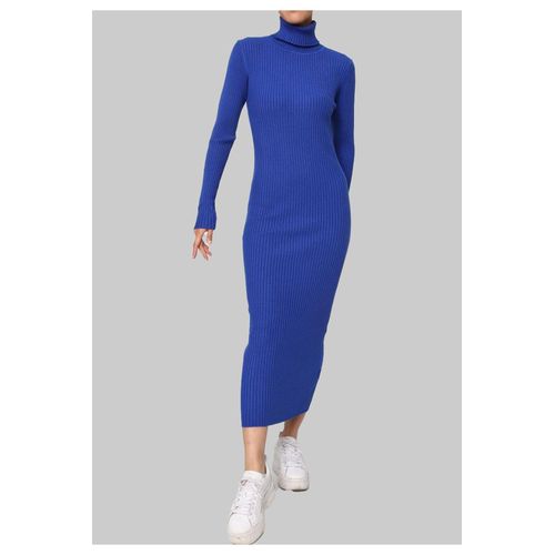 Robe Col Roulé Bleu Femme