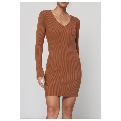 Robe Col V Marron Femme
