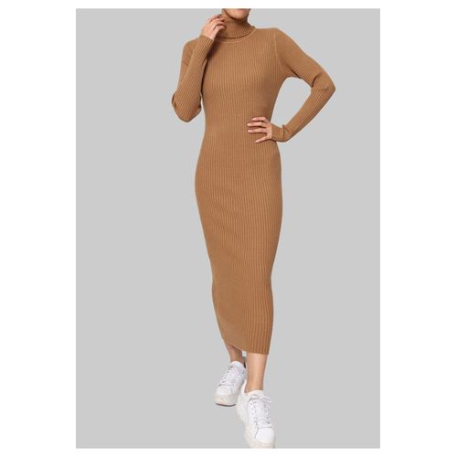 Robe Col Roulé Marron Femme