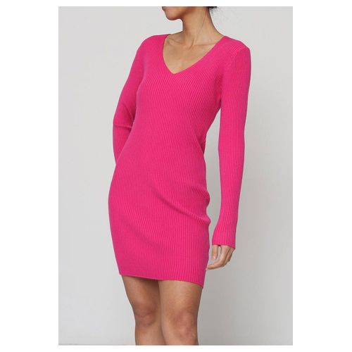 Robe Col V Fushia Femme