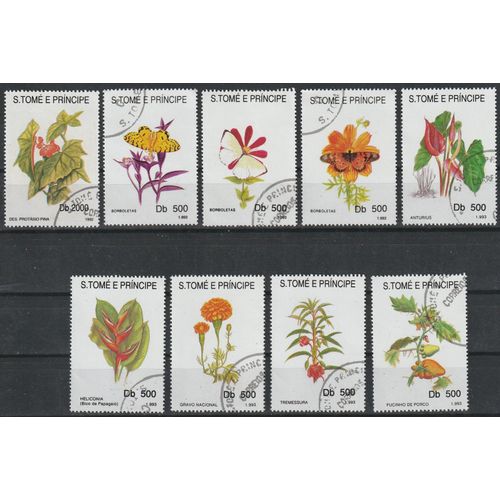 Série De 9 Timbres Oblitérés Sur Les Fleurs De 1992 Et 1993 Sao Tomé Et Principe. Fleurs N° 1141, 1152, 1154, 1156, 1157, 1168, 1169, 1170, 1171