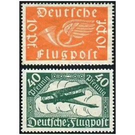 Allemagne, 3ème Reich 1919, Belle Paire Timbres Neufs** Luxe De Poste Aérienne Yvert 1 Et 2, 10pf. Orange Cors Ailé Et 40pf Vert Avion Biplan.