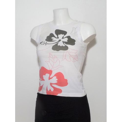 Top/ Tee Shirt Blanc À Motifs À Fleurs Rouge Vert Jaune- Taille 36- 3 Suisses