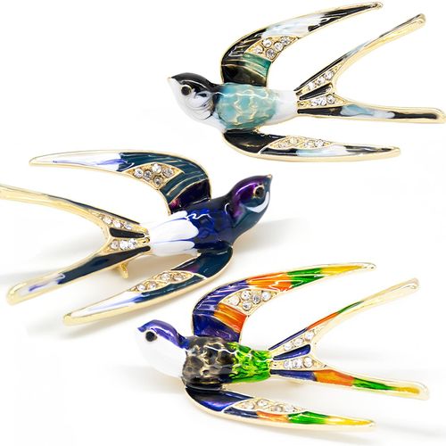 3 Pcs Broche Hirondelle, Broche Animalière Rétro, Broche En Alliage + Strass + Goutte À Goutte, L'ornement Parfait Pour Hommes Et Femmes