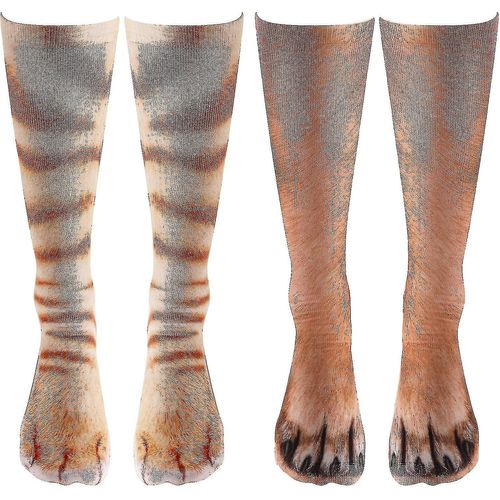Chaussettes Jambe Bas Pantoufles 2 Paires Animal Print Costume Mignon Matching Vêtements Pour Couples Halloween Vacances Drôle De Nouveauté Griffe Patte 3d Chien Chat Intere