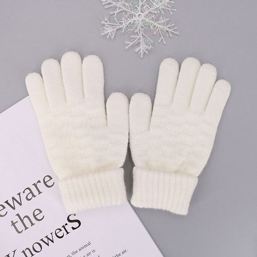 Gants D'hiver En Laine Optique Pour Enfants,Cinq Doigts,Garçon,Fille,Bébé,Chauffe-Mains,Noir,Blanc,Sourire,Mitaine,8-15 Ans - Type White