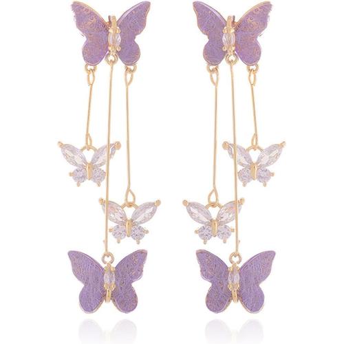 Boucles D'oreilles Papillon Vintage,Boucles D'oreilles Pendantes,Boucles D'oreilles Papillon Violet Pour Femmes Longues Pampilles Boucles Oreilles Papillon Brillantes