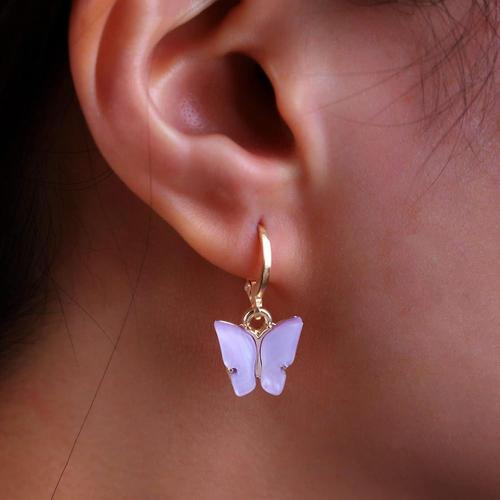 Boucle D'oreille Papillon Boucles D'oreilles Papillon Or Boucles D'oreilles Papillon Acrylique Boucles D'oreilles Boho Dangle Bijoux Pour Les Femmes Et Les Filles (Violet)