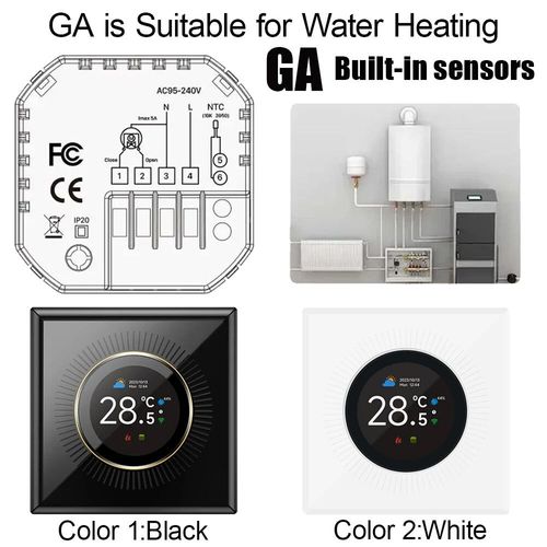 EARU-Contrôleur de température à bouton intelligent Tuya WiFi,affichage numérique,chauffage au sol électrique,eau,gaz,bomicrophone pour Alexa,Google Home - Type GA Knob Thermostat #B