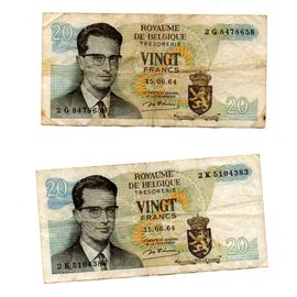 2 Billets De 20 Francs Belges 1964