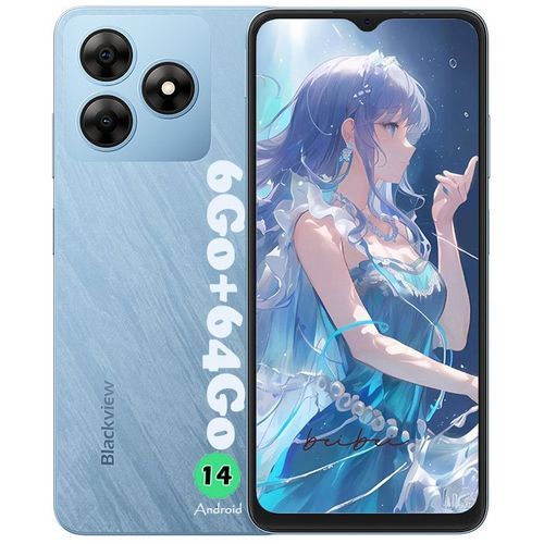 Blackview WAVE 8C Téléphone Portable 6.56" (2+4)Go+64Go/2 To 13MP+8MP 4700mAh Smartphone 4G Dual SIM Android 14,Face ID - Bleu