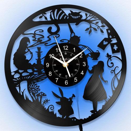 Horloge murale en vinyle Alice au pays des merveilles,7 couleurs LED veilleuse vintage, motif chat du Cheshire, décorations cadeaux pour fête, bureau, cuisine, salon, chambre à coucher