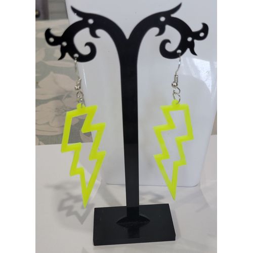 Boucles D'oreilles Eclair Jaune Fluo Disco Annee 80 !
