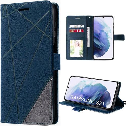 Coque Pour Samsung Galaxy S21 Bleu Marine Antichoc Avec Rangement Billet Cuir Pu Souple - E.F.Connection