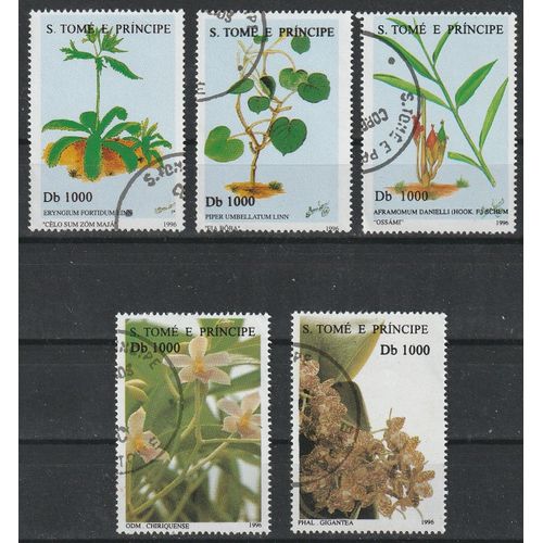 Lot De 5 Timbres Oblitérés Sao Tomé E Principe Sur Plantes Et Les Fleurs De 1996