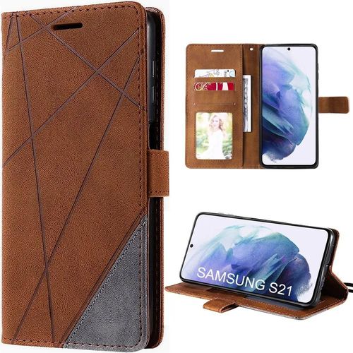 Coque Pour Samsung Galaxy S21 Effet Cuir Antichoc Intégral Portefeuille Marron - Booling