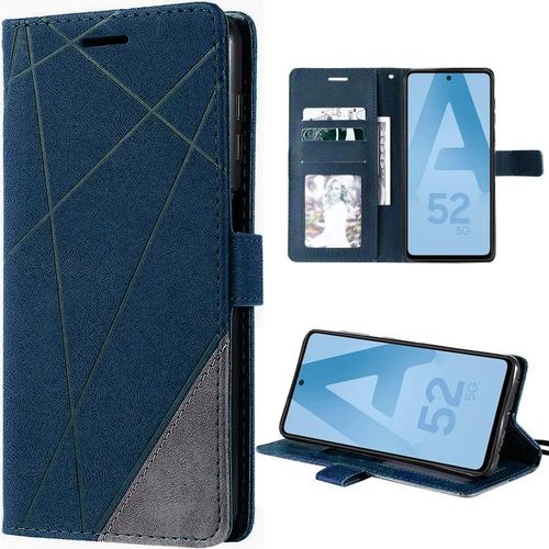 Coque Pour Samsung Galaxy A52 4g/5g A52s 5g Anti-Rayures Cuir Pu Bleu Marine - Booling