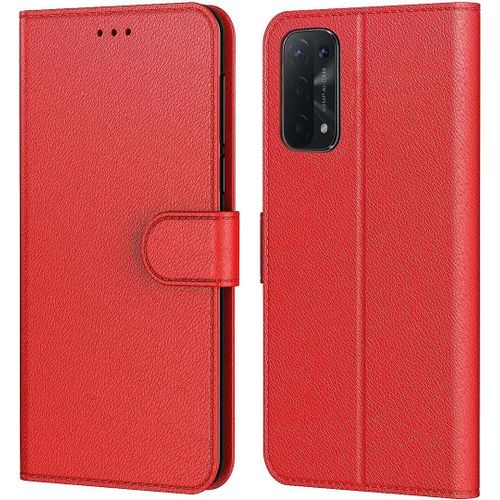 Coque Pour Oppo A54 5g Rouge Anti Rayure Anti-Choc Avec Rangement Billet Souple - Booling