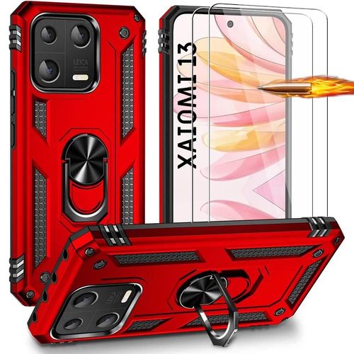 Coque Pour Xiaomi 13 Rouge + 2 Verres Trempés, Coque Antichoc Anti-Rayure Rigide - Booling