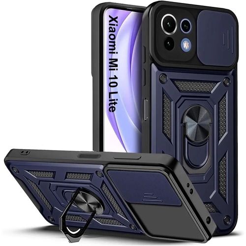 Coque Pour Xiaomi Mi 10 Lite Bleu Marine - Antichoc Support Anneau Arrière Rigide Bordure Renforcée - Booling
