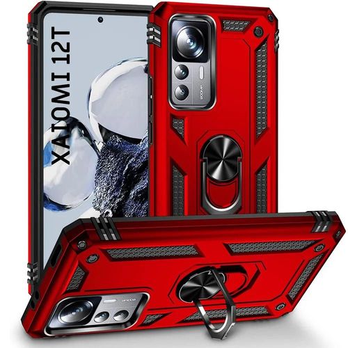 Coque Pour Xiaomi 12t / 12t Pro Antichoc Renforcé Anneau Arrière Style Armée - Rouge - Booling