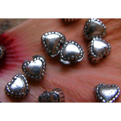 Perles Coeurs Argent Du Tibet - X10