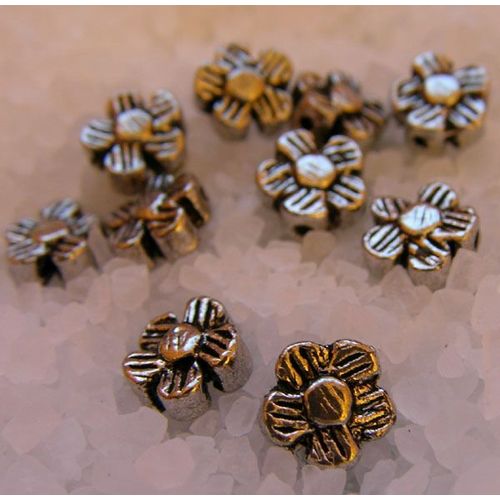 Perles Fleurs Plates Argent Du Tibet - X10