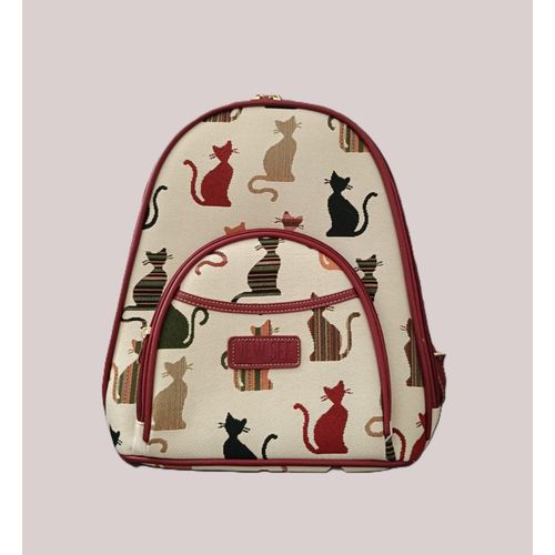 Sac à dos beige à chats multicolores. New See. 31 x 30 x 10 cm