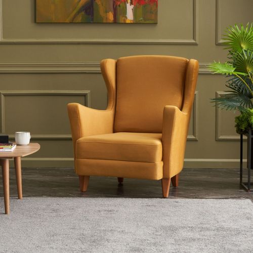 Williams - Fauteuil À Oreilles En Velours Moutarde