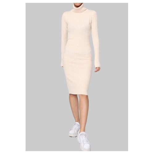 Robe Col Roulé Beige Femme