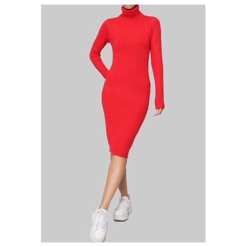 Robe Col Roulé Rouge Femme