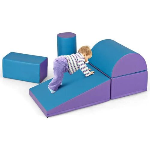 5pcs Blocs De Construction Xxl Costway-En Mousse Epe Avec Housse En Pu-Modules De Motricité Légères Pour Enfant-Violet+Bleu