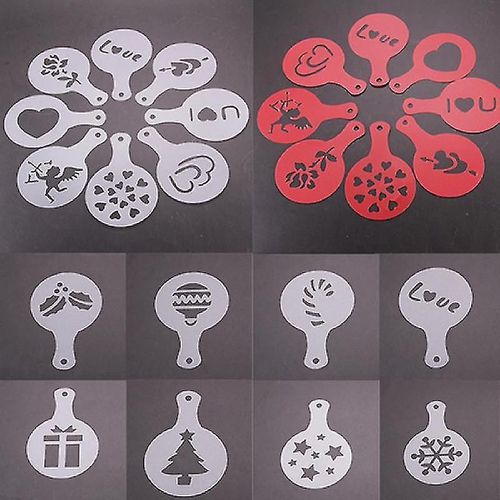 8Pcs Moule à café Modèle de Noël Portable Plastique Latte Café Décoration Pochoir pour Café Shop