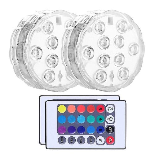2Pcs Télécommande Changement de couleur LED Lumière Piscine Submersible Lampe Décor