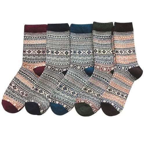 5 Paires De Sports De Plein Air Automne Hiver Ethnique Style Laine Chaussettes-Zzy