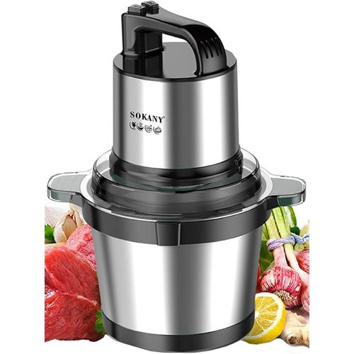 Hachoir Électrique Mini Hachoir A Viande Electrique Avec Bol Acier Inox, Robot Mixeur Petit Avec 2 Niveaux De Vitesse Et 4 Lames En Inox (Sk-7028, 800W, 4L)