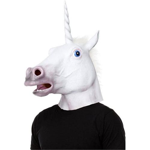 Masque De Tête De Licorne En Latex Pour Déguisement De Fête D'halloween, Masque En Caoutchouc De Tête De Licorne Effrayant Pour Adulte