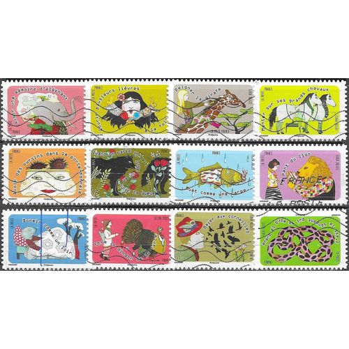 France 2016, Belle Série Complète 12 Timbres Yvert 1312 À 1323, "Être Le Dindon De La Farce", Animaux Et Proverbes, Oblitérés, Tbe.