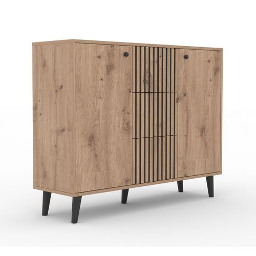 Buffet 2 Portes 3 Tiroirs Stratifiés Beige Et Noir