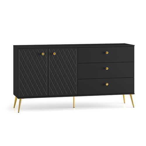 Buffet 2 Portes 3 Tiroirs Stratifiés Noir