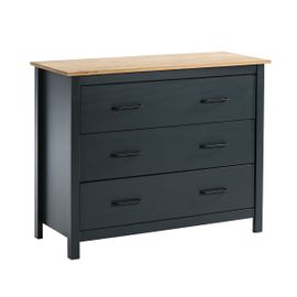 Commode 3 Tiroirs Bois Ciré Coloris Bleu Pétrole
