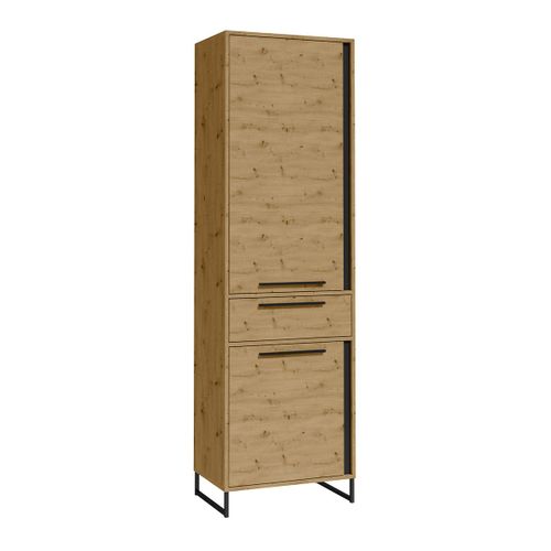 Armoire Colonne 2 Portes 1 Tiroir Stratifiés Beige Et Noir
