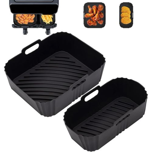 2 Pièces Moule Silicone Air Fryer pour Moulinex Easy Fry Dual EZ901820 5,2/3,1 L, Air Fryer Accessoires pour Philips Dual Basket Airfryer série 3000, Moule Airfryer Réutilisable Plat